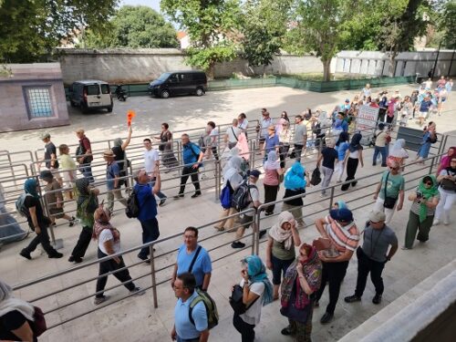Tourists visiting Sultanahmet monuments